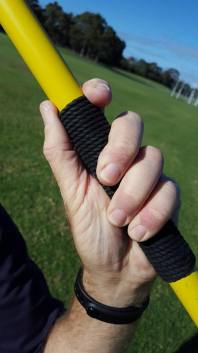Close-up of a javelin grip
